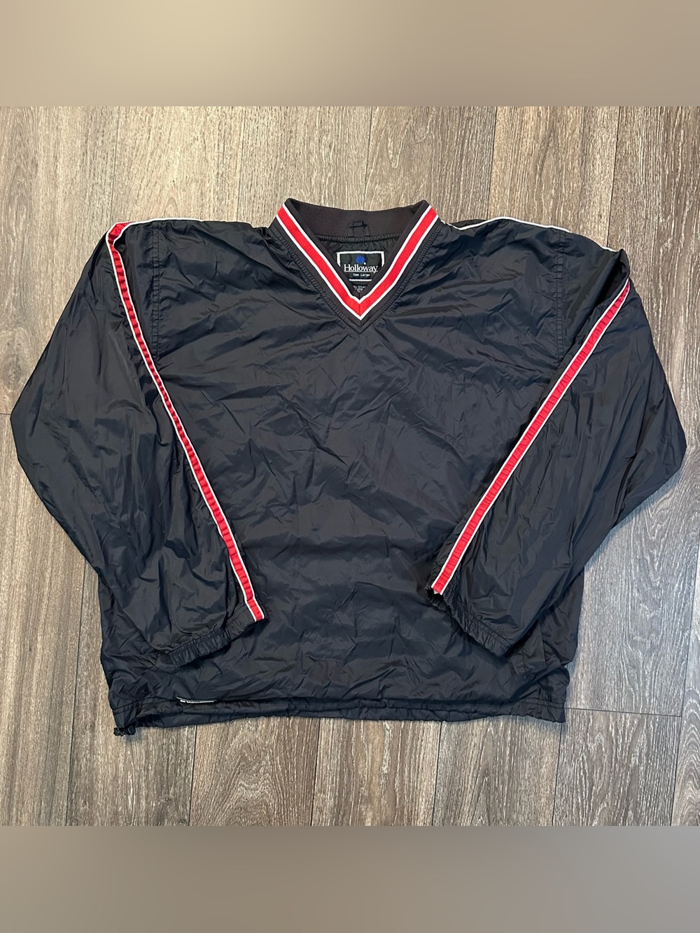 2000’s Y2K Holloway black and red stripe nylon V-neck windbreaker pull over Sz L